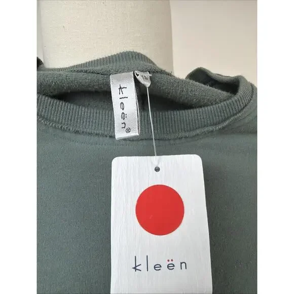 NWT Kleen Green Long Sleeve Kangaroo Pocket High Low Tunic Top #0724 XS - Picture 7 of 7